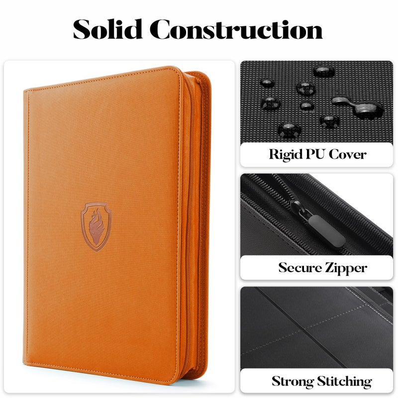 Fabmaker Premium Zip Card Binder - 9 Pocket Trading Binder  PU Cover Zipper Collection Album  Sturdy 360 Side-Loading Folder Holder for MTG  TCG  Game Cards  Sports Cards - Orange - Image 3